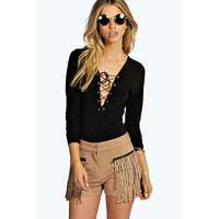 eyelet lace up long sleeve body black