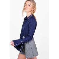 Eyelet Split Cuff Shirt - blue