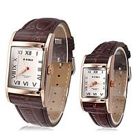 eyki couples classic square dial leather band quartz analog wrist watc ...