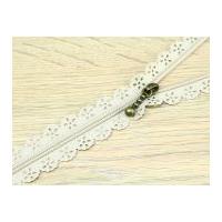 F J Fusion Fancy Lace Zip with Antique Brass Puller 25cm Light Beige