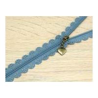 f j fusion fancy lace zip with antique brass puller 30cm blue