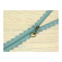 F J Fusion Fancy Lace Zip with Antique Brass Puller 25cm Sage Green