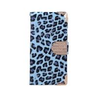 Fashionable Wallet Leopard Case Flip Leather Cover with Card Holder/Strap for Apple iPhone 6 Blue