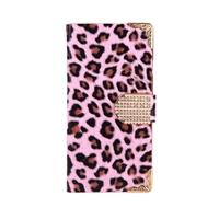 Fashionable Wallet Leopard Case Flip Leather Cover with Card Holder/Strap for Apple iPhone 6 Pink