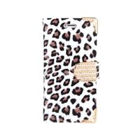 Fashionable Wallet Leopard Case Flip Leather Cover with Card Holder/Strap for Apple iPhone 6 White