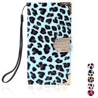 Fashion Wallet Leopard Case Flip Leather Cover with Card Holder/Strap for Samsung Galaxy S5 i9600 Blue