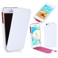 Fashion Luxury Flip Genuine Leather Slim Case Cover for iPhone 5 White