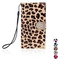 Fashion Wallet Leopard Case Flip Leather Cover with Card Holder/Strap for Samsung Galaxy S5 i9600 Brown