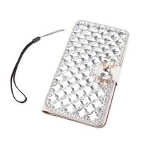 Fashion Flip PU Leather Bling Wallet Bowknot Rhinestone Diamond Protective Case Cover with Card Holder String for iPhone 6 Plus