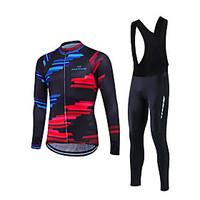 fastcute Cycling Jersey with Bib Tights Men\'s Long Sleeve Bike Clothing SuitsBreathable 3D Pad Back Pocket Sweat-wicking Comfortable