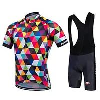 fastcute Cycling Jersey with Bib Shorts Men\'s Unisex Short Sleeve Bike Bib Tights Jersey Clothing SuitsQuick Dry Front Zipper Wearable