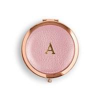 Faux Leather Compact Mirror - Initial Monogram Emboss - Rose Gold White