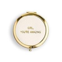 Faux Leather Compact Mirror - You\'re Amazing Emboss - Gold Black