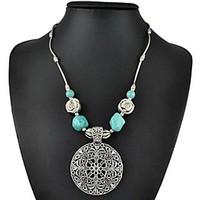 fashion vintage silver plated hollow out carving flower turquoise neck ...