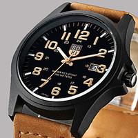 fashion leisure mens watch calendar leather black brown band wrist wat ...