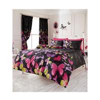 Fashion Butterfly Single Duvet Cover and Pillowcase Set - Black and Pink
