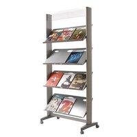 Fast Paper 1-Sided Mobile Literature Display with 4 Metal Shelves (Silver)