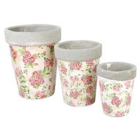 fallen fruits set of 3 rose print round flower pots