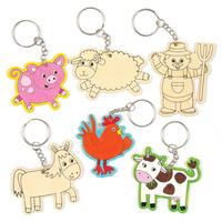 farm colour in wooden keyrings pack of 6