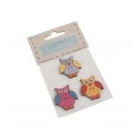 Fabric Covered Wooden Buttons Owl