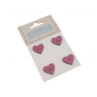 Fabric Covered Wooden Buttons Hearts