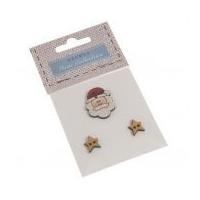 Fabric Covered Wooden Buttons Santa With Stars