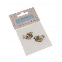 Fabric Covered Wooden Buttons Birds with Holly