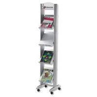Fast Paper Single Sided Mobile Literature Display with 4 Metal Shelves (Silver)