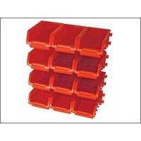 Faithfull 12 Plastic Storage Bins with Wall Mounting Rails