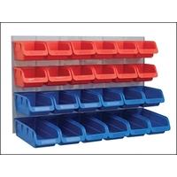 faithfull 24 plastic storage bins with metal wall panel