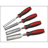 faithfull bevel edge chisel red soft grip set of 4 12 19 32mm