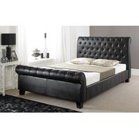 Faux Leather Button Bed, Double, Faux Leather - Black