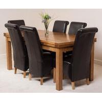 Farmhouse Rustic Solid Oak 200cm Dining Table & 6 Brown Montana Leather Chairs