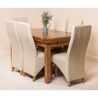 farmhouse rustic solid oak 160cm dining table 6 ivory lola leather