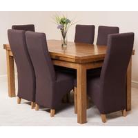 Farmhouse Rustic Solid Oak 200cm Dining Table & 6 Brown Lola Fabric Chairs
