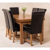 Farmhouse Rustic Solid Oak 160cm Dining Table & 6 Black Washington Leather Chairs