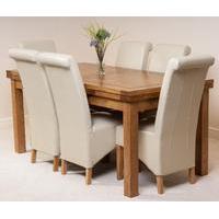 Farmhouse Rustic Solid Oak 200cm Dining Table & 6 Ivory Montana Leather Chairs