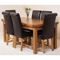 Farmhouse Rustic Solid Oak 200cm Dining Table & 6 Brown Washington Leather Chairs