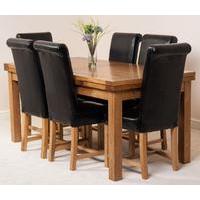 Farmhouse Rustic Solid Oak 200cm Dining Table & 6 Black Washington Leather Chairs