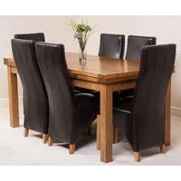 Farmhouse Rustic Solid Oak 200cm Dining Table & 6 Brown Lola Leather Chairs