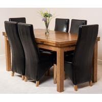 Farmhouse Rustic Solid Oak 200cm Dining Table & 6 Black Lola Leather Chairs