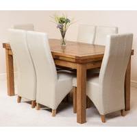 Farmhouse Rustic Solid Oak 200cm Dining Table & 6 Ivory Lola Leather Chair