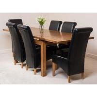 Farmhouse Rustic Solid Oak 160cm Dining Table & 6 Black Montana Leather Chairs