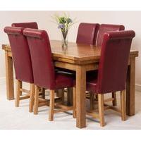 Farmhouse Rustic Solid Oak 200cm Dining Table & 6 Burgundy Washington Leather Chairs