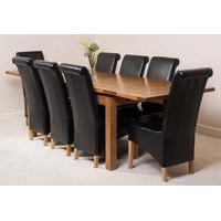 Farmhouse Rustic Solid Oak 200cm Dining Table & 8 Black Montana Leather Chairs
