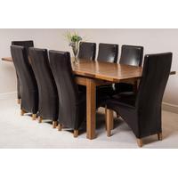 Farmhouse Rustic Solid Oak 200cm Dining Table & 8 Brown Lola Leather Chairs