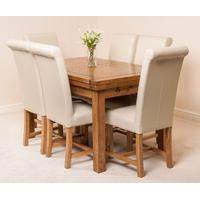 Farmhouse Rustic Solid Oak 160cm Dining Table & 6 Ivory Washington Leather Chairs