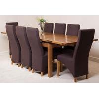Farmhouse Rustic Solid Oak 200cm Dining Table & 8 Brown Lola Fabric Chairs