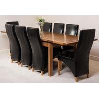 Farmhouse Rustic Solid Oak 200cm Dining Table & 8 Black Lola Leather Chairs
