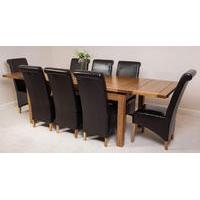 farmhouse rustic solid oak 200cm dining table 8 brown montana leather  ...